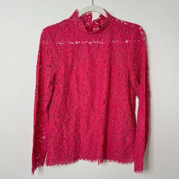 J. Crew Scalloped Lace Mockneck Top Dragon Fruit Pink Size 2 - Picture 2 of 9